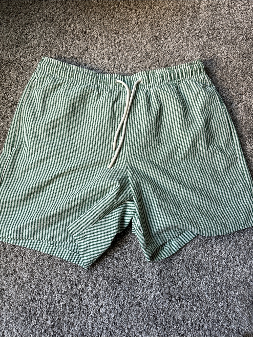 GAP Green and White Striped Men's Swim Trunks